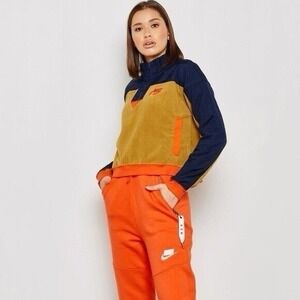Nike Sportswear Half-Zip 1/4 Zip Cropped Fleece Pullover Top Women's Size L